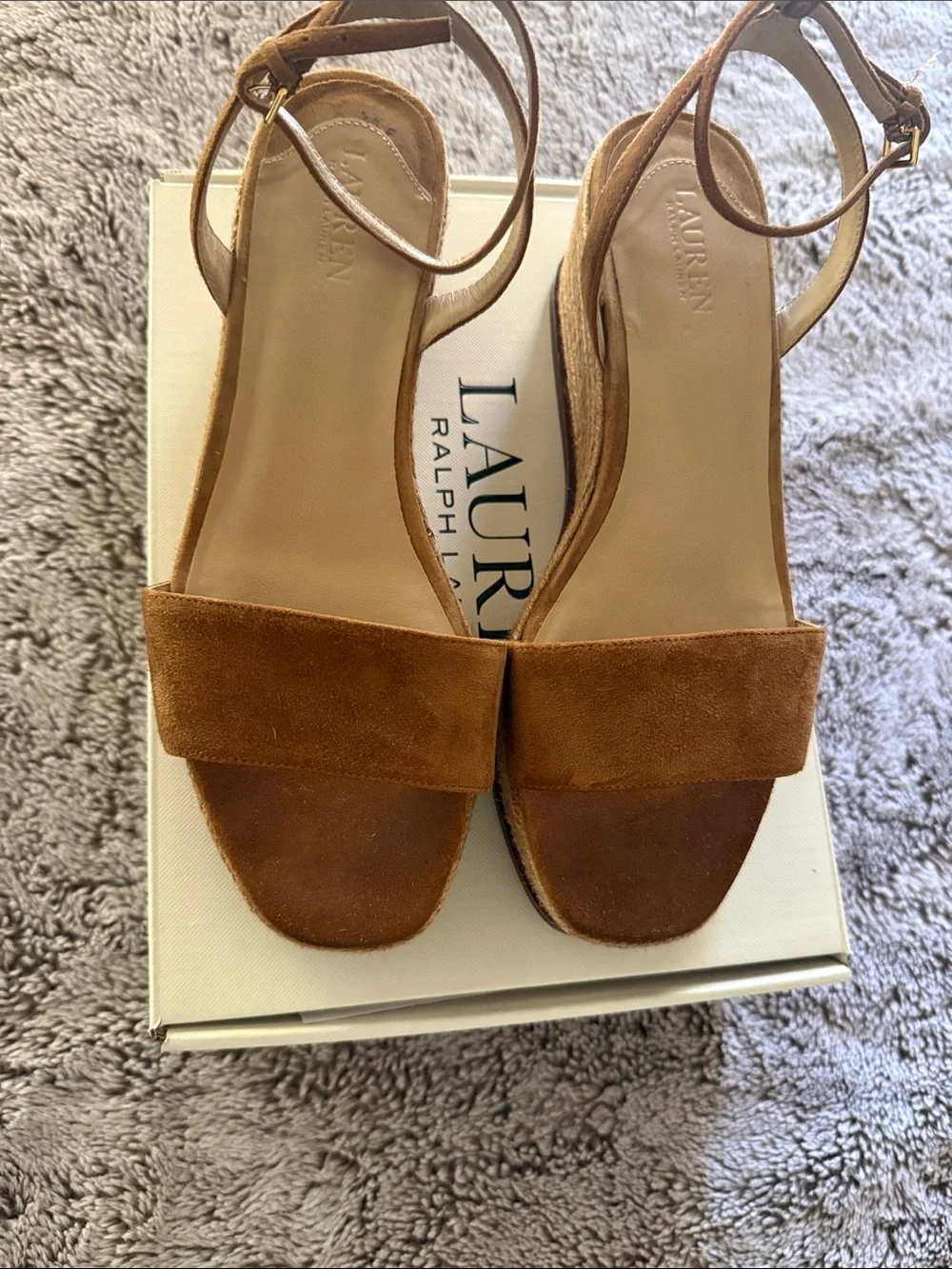 Lauren Ralph Lauren Leona Espadrille Wedge Sandals Brown Suede Size 8.5B
